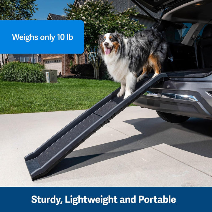 Happy Ride Folding Dog Ramp - SUV Compatible Lightweight Pet Ramp with High Traction Walking Surface - Joint Strain Protection - Secure Foldable Design for Compact Storage