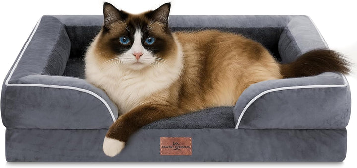 Orthopedic Dog Bed for Extra Large Dogs 42X30 Inch, Waterproof Supportive Egg Crate Foam XL Pet Bed with Removable Bolsters, Dog Couch with Washable Cover & Non-Slip Bottom, Grey