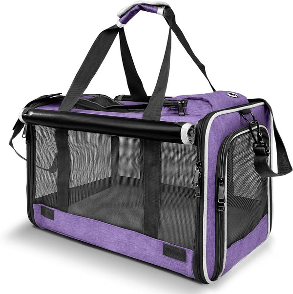 Carrying Bag for Yorkie Dog Travel Kennel Ventilated Softside Pet Carrier Tiny Dog Crate for Teacup Poodle 12Lb Large Kitty Transport Cage with Cover Chihuahua Supply Purple