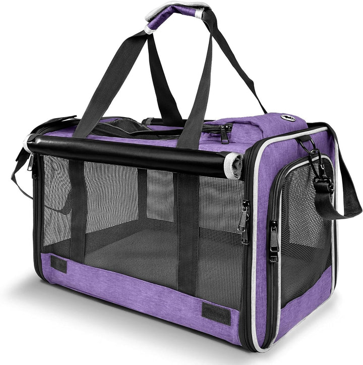 Carrying Bag for Yorkie Dog Travel Kennel Ventilated Softside Pet Carrier Tiny Dog Crate for Teacup Poodle 12Lb Large Kitty Transport Cage with Cover Chihuahua Supply Purple