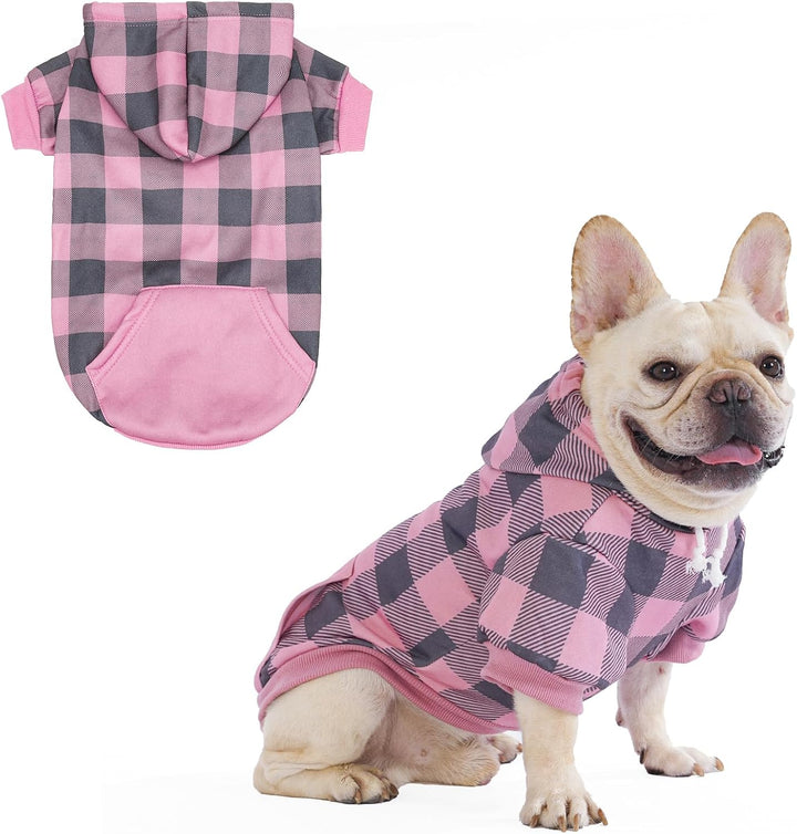 Plaid Dog Hoodie Pet Clothes Sweater with Hat and Pocket for Small Medium Large Size Dogs, Soft Winter Warm Dog Cold Weather Coat, Fleece Fall Dog Hooded Sweatshirt for Puppy Cats, Red XL