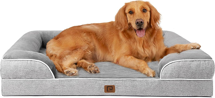 Orthopedic Dog Beds for Extra Large Dogs 44X32Inch, Waterproof Memory Foam XL Pet Bed with Sides, Non-Slip and Egg-Crate Foam Big Dog Couch Bed with Washable Removable Cover, Grey