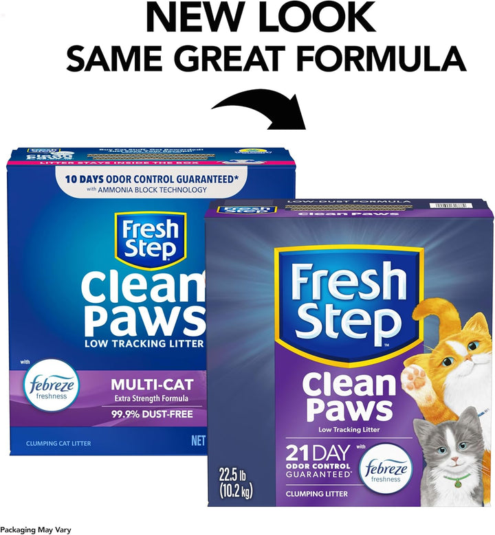 Clean Paws Cat Litter with Febreze Freshness, Multi-Cat Low-Tracking Clumping Litter with Guaranteed Odor Control, 22.5 Lb. Box