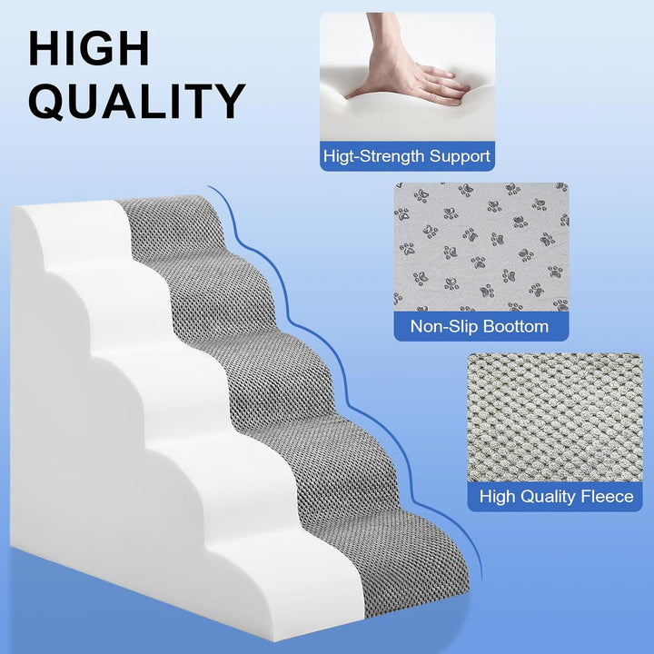 Dog Stairs for Bed 28.7”H, 5-Step Dog Ramp, Non-Slip Sturdy Pet Steps for Small Dogs & Cats to Get on High Bed or Couches, Grey