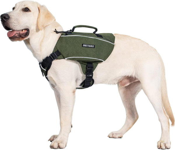Y-Shaped Dog Backpack with Handle, Pockets & No Pull D-Rings, Lightweight Hiking Gear for Dogs Hunting Camping Travel (Medium, Green)