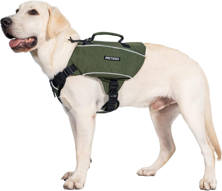 Y-Shaped Dog Backpack with Handle, Pockets & No Pull D-Rings, Lightweight Hiking Gear for Dogs Hunting Camping Travel (Medium, Green)