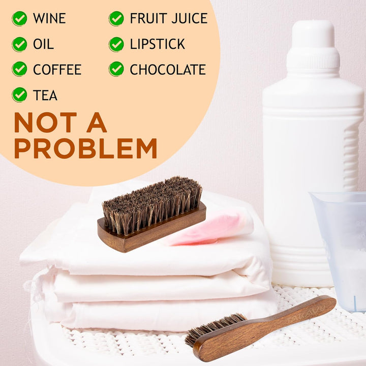 Horsehair Laundry Stain Brushes Set 2Pcs by , Natural Soft Bristle for Scrubbing Out Tough Stains on Delicate Fabrics Knits Cotton Leather Washable Fabrics