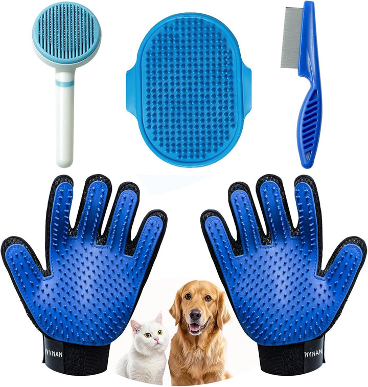 Cat & Dog Grooming Gloves for Shedding - Efficient Deshedding Pet Grooming Gloves 2-In-1 Deshedding Brush & Massage Mitt-Safe for Dogs & Cats (1 Pair Blue)