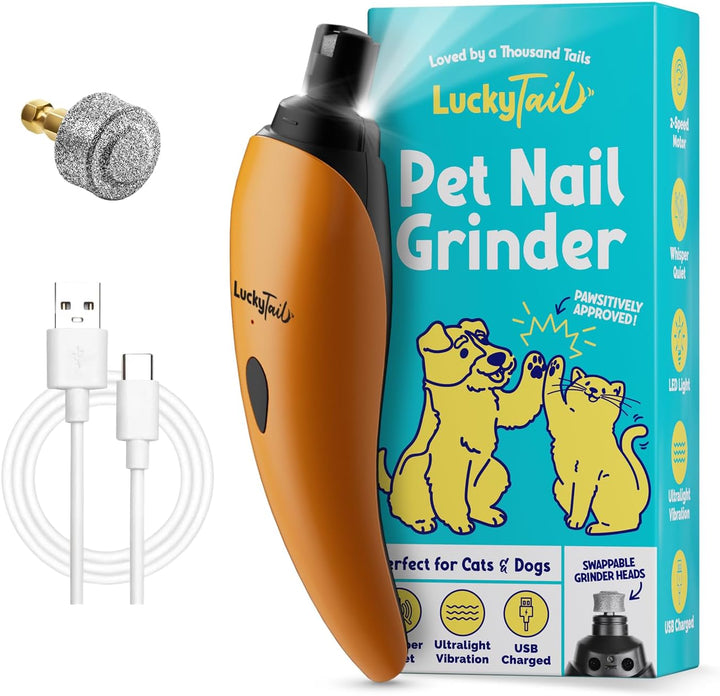 Luckytail Pet Nail Grinder for Dogs and Cats - Super Quiet and Low Vibration Electric Dog Nail Grinder with 2 LED Lights - USB Rechargeable and Cordless - 2 Speeds - Small to Large Pets