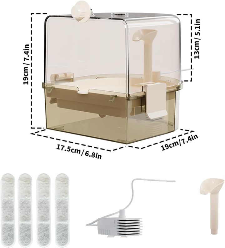 Automatic Bird Baths for Cage – Indoor Parakeet Bath with Pump, Bird Shower with 2 Modes Running Water, Bird Cage Accessory for Pet Birds Conure Budgies Cockatiels Lovebird (Light Brown)
