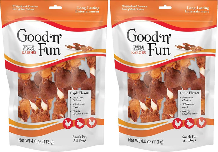 Good ‘N’ Fun Triple Flavor Kabobs Chews for All Dogs, 48 Ounces, Treat Your Dog to Chews Made from Beef Hide, Real Chicken, Pork Hide, Duck and Chicken Liver