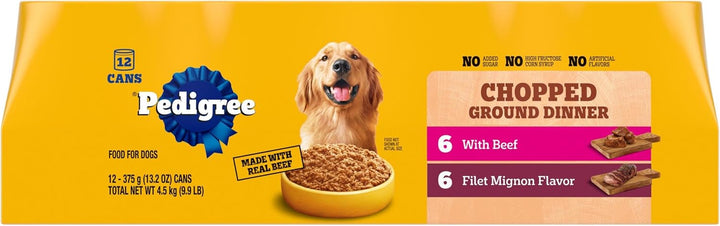 Chopped Ground Dinner Wet Dog Food Filet Mignon & Beef Variety Pack, 13.2 Oz. Cans (12 Count, Pack of 1)