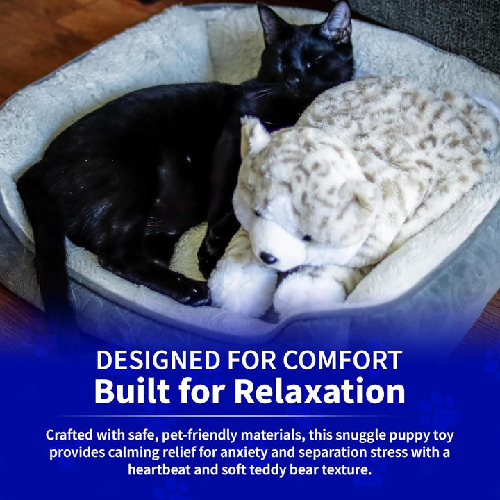 Stuffed Animal for Cats - Calming Sleep Aid with USB Rechargeable Heart Beat & Heat Pack for Anxiety Relief - Huggable Kitty Soother, Original Cuddle Plush Toy for Crate Training