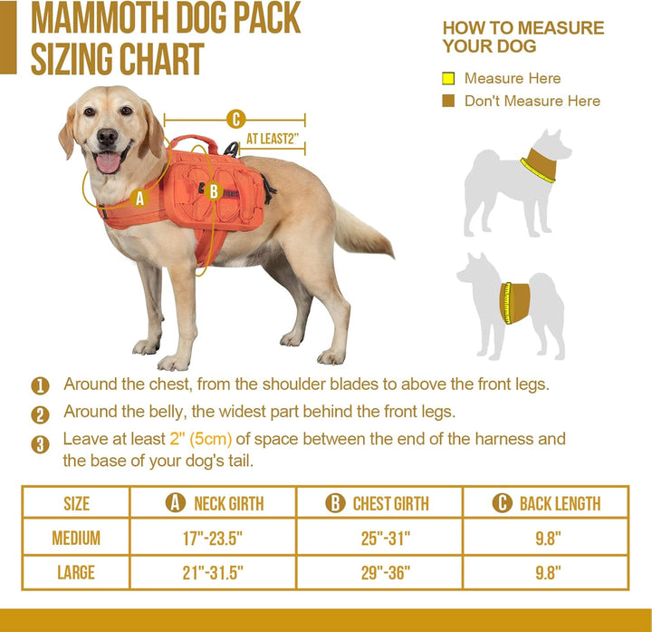 Dog Backpack for Medium & Large Dogs, Mammoth Nylon Dog Pack Tactical Backpack Harness with Side Pockets for Hiking Walking Training Running