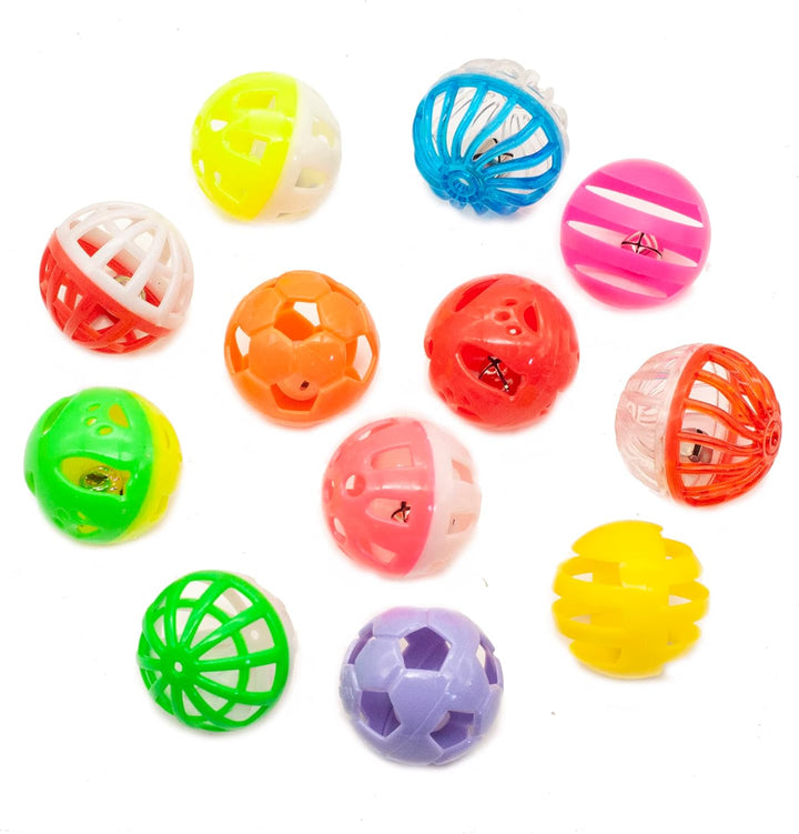 12PCS Value Pack Plastic Ball Cat Toys Lattice Balls with Bell Jingle Kitten Toy,Gift Box 1.5" 6 Styles