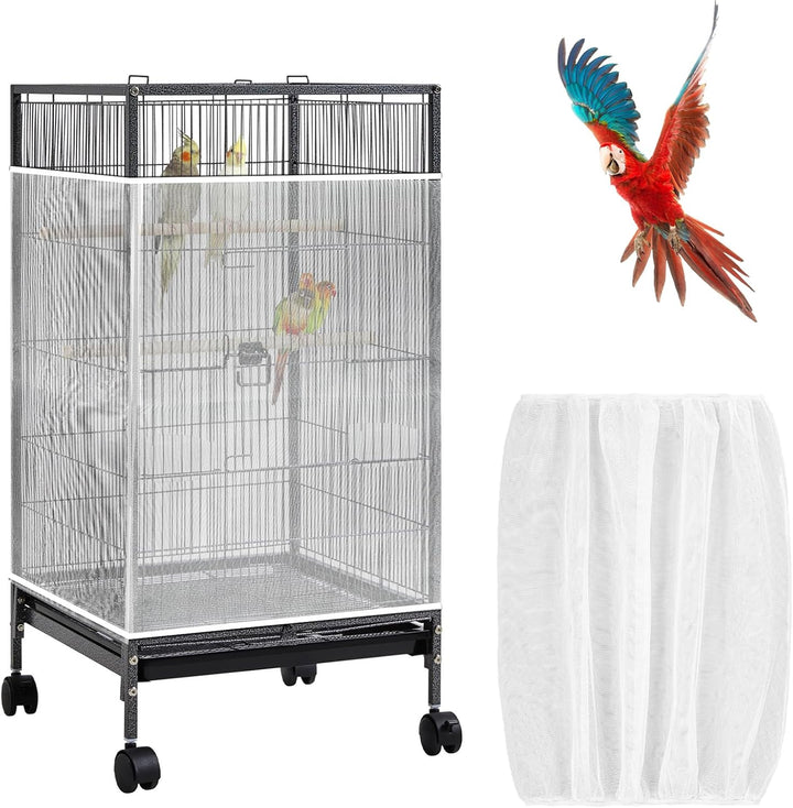 Large Bird Cage Net, Universal Adjustable Bird Cage Covers Mesh Polyester Birds Cages Seed Catcher Parakeet Cages Liners Birds Cagees Accessories for Birdcage Parakeet Parrot Enclosures (White)