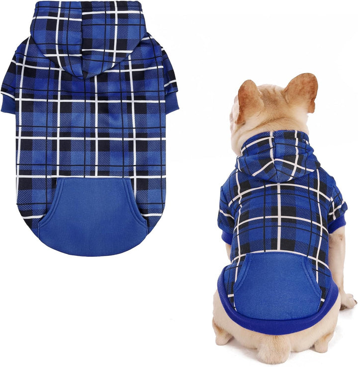 Plaid Dog Hoodie - British Style Warm Dog Sweater Shirt with Leash Hole,Pitbull Clothes Outfits,Winter Coat Apparel for All Breeds Puppy Girl Boy-Cat Apparel