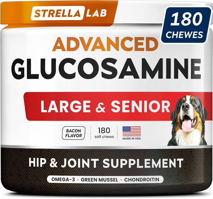 Glucosamine Treats for Dogs - Joint Supplement W/Omega-3 Fish Oil - Chondroitin, MSM - Advanced Mobility Chews - Joint Pain Relief - Hip & Joint Care - Chicken Flavor - 120 Ct - Made in USA