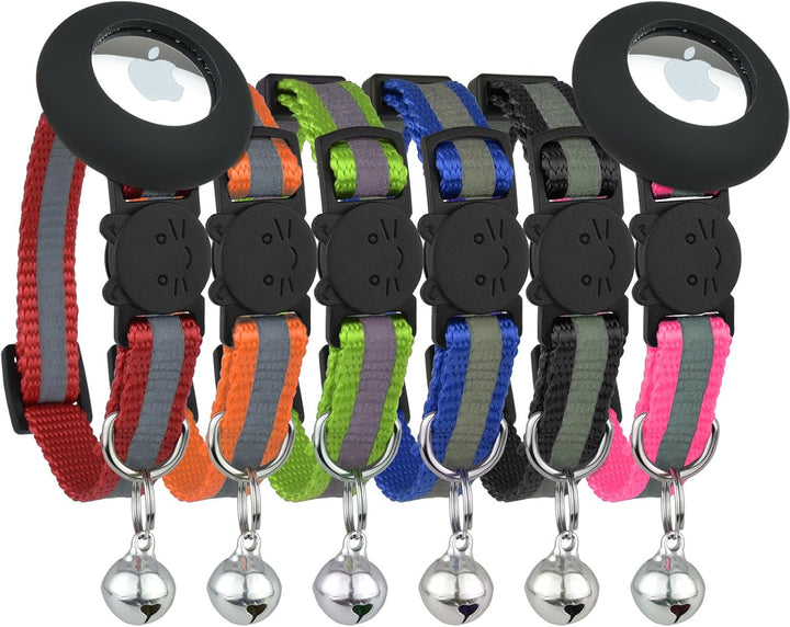 Reflective Cat Collar with Bell, Set of 6, Solid & Safe Collars for Cats, Nylon, Mixed Colors, Pet Collar, Breakaway Cat Collar Charms