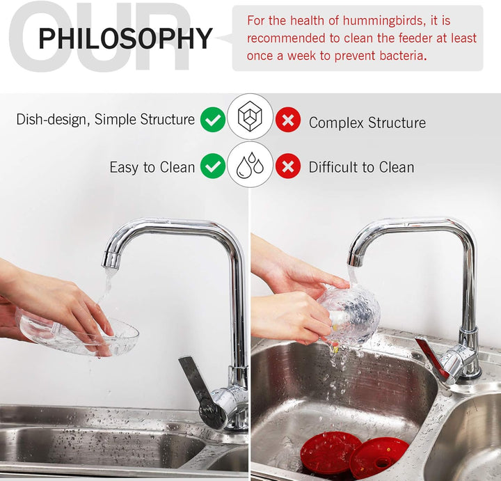 Hummingbird Feeder for Outdoors, 2 Pack, Leak-Proof, Easy to Clean and Refill, Saucer Humming Bird Feeder Plastic, Including Hanging Hook, with 5 Feeding Ports (16 Ounce/Pack)