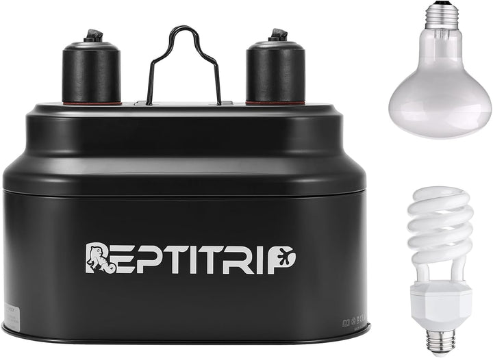 Dual Reptile Light Fixture with Switches, Reptile Heat Lamp Fixture, Reptiles Terrarium UVB Bulb Fixture for Bearded Dragon, Max 160W Each (Bulb Not Included)