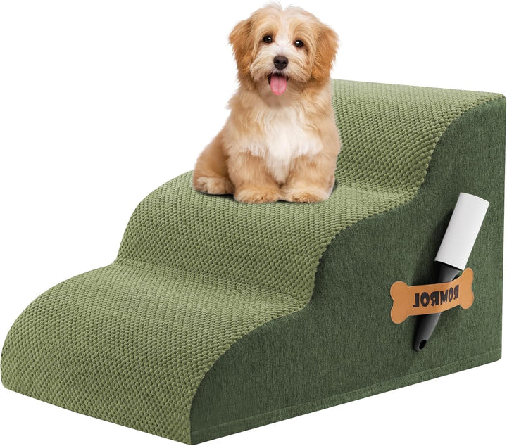 Dog Stairs Ramp for Beds Couches, 15.7” H 33D Extra Wide Pet Steps with Durable Non-Slip Waterproof Fabric Cover, Dog Slope Stairs for Small Dogs and Cats or Pets Friendly, 3-Tiers, Grey