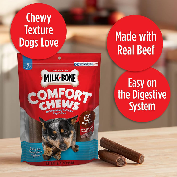 Comfort Chews, Rawhide Free Dog Treats with Unique Chewy Texture and Real Beef, 16 Chews, Easy on Digestive System