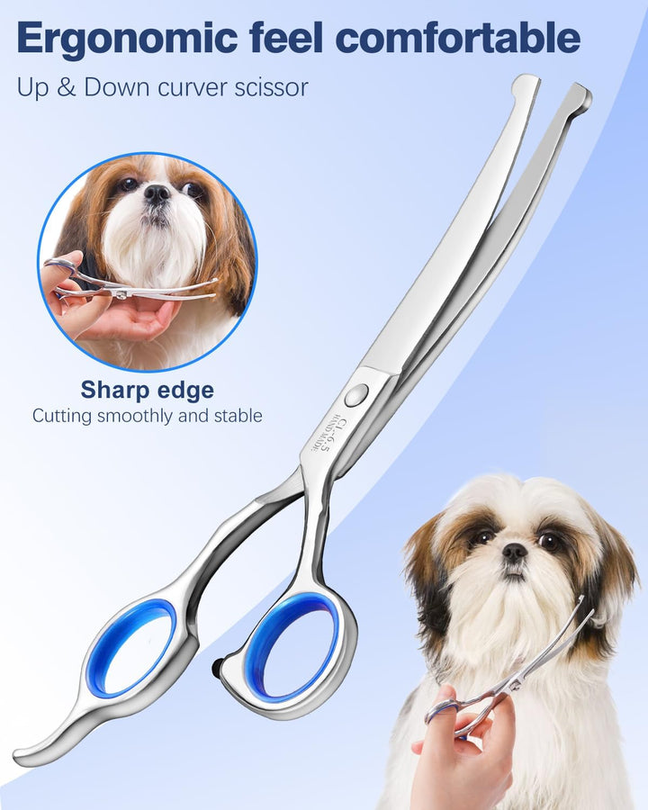 6-In-1 Dog Grooming Scissors - Professional Stainless Steel Hair Cutting Kit with Safety Rounded Tips, Ergonomic Soft-Grip Handles for Small & Large Dogs, Cats