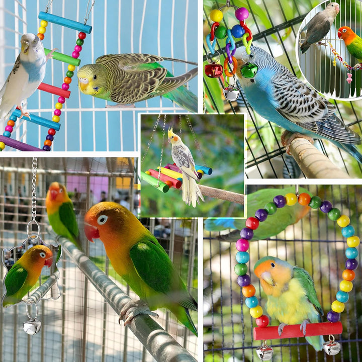Bird Parakeet Cockatiel Toys,  Birds Cage Accessories Swing Climbing Ladders Wooden Perch Toy for Conures Finche Budgies Lovebird Parrot