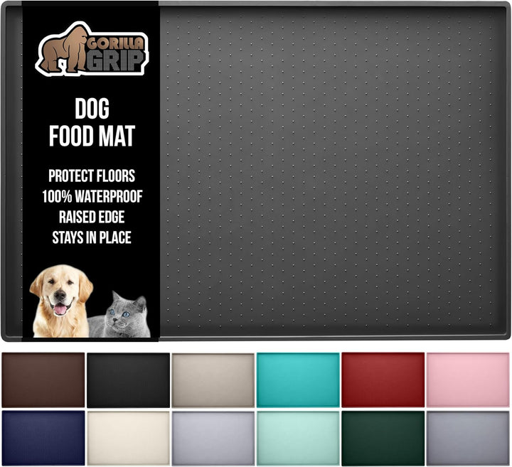 100% Waterproof Raised Edge BPA Free Silicone Pet Feeding Mat, Dog Cat Food Mats Contain Spills Protects Floors, Placemats for Cats and Dogs Water Bowl, Pets Accessories 18.5X11.5 Gray