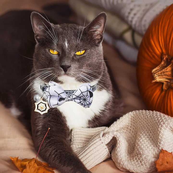4 Pack Halloween Cat Collar with Bow Tie and Bell,Breakaway Kitten Collar for Girl Boy Cats,Adjustable 7-12Inch,For Kitty Kitten Adult Cats,Pet Supplies…