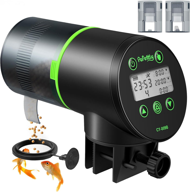 Automatic Fish Feeder for Aquarium, Auto Fish Food Dispenser with Timer and Feeding Ring, Moisture-Proof, Smart Fish Tank Vacation Feeder with 2 AAA Batteries