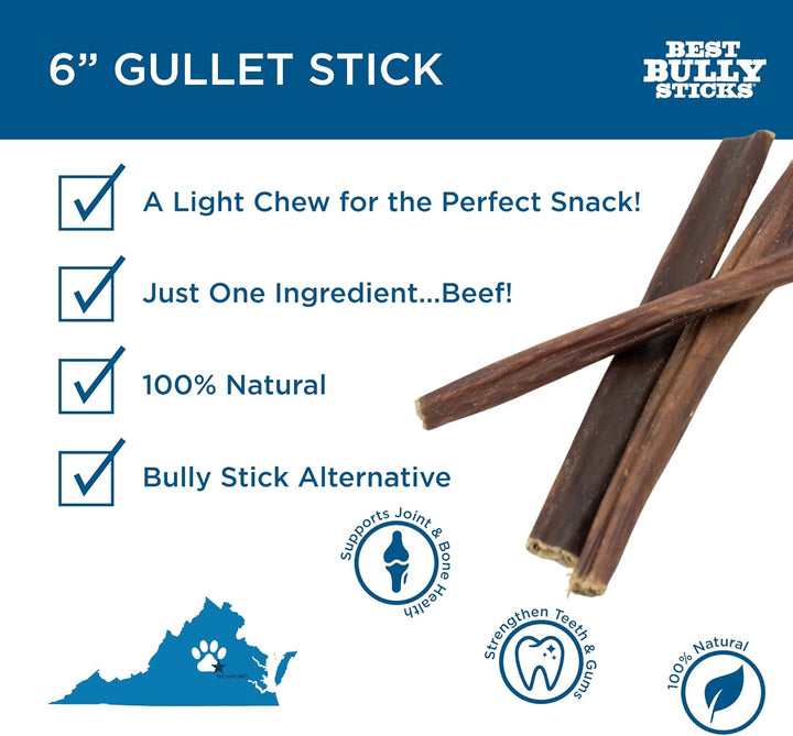 6 Inch Gullet Sticks - 25 Count (Pack of 1) - Natural, Thin, Hollow Esophagus Snack, Rawhide Alternative