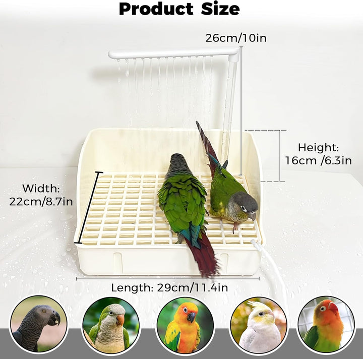Automatic Parakeet Bird Bath with Pump, Large Bird Shower Fountain Indoor Bathtub with Running Water, Parrot Bath Tub Faucet for Pet Birds, African Grey, Cockatiel, Conure, Budgie, Lovebird (White)