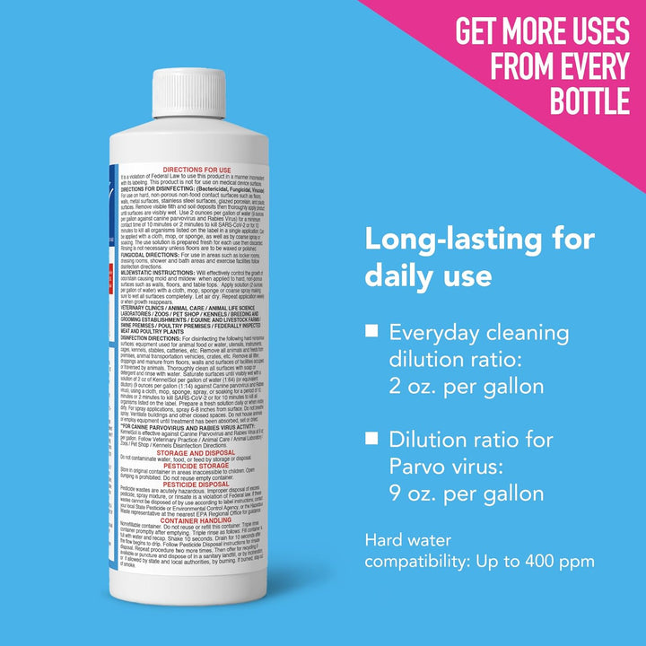 Kennelsol 1-Step Kennel Cleaner - 1 Pint Liquid Disinfectant, Effective against Bacteria and Viruses, Deodorizer Wintergreen Scent by Alpha Tech Pet