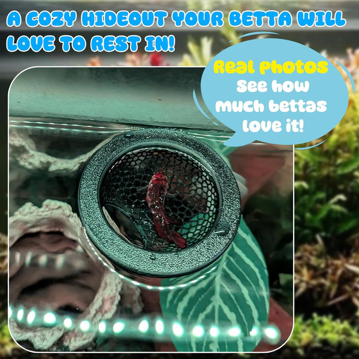 Floating Betta Hide & Shrimp Cave – 3D Printed Aquarium Decor, Multi-Functional Hammock, Feeding Ring & Safe Resting Spot for Betta, Shrimp & Small Fish (PLA, Eco-Safe)