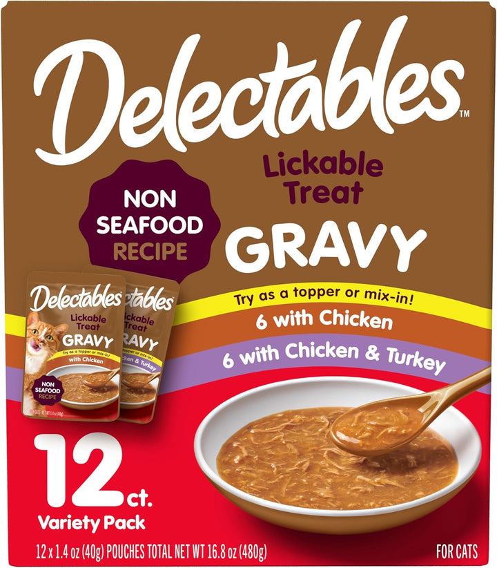 New! Delectables Lickable Treat Gravy Variety Wet Cat Treat & Food Topper, Food Topper, Hydrating, Grain-Free, No Fillers, No By-Products, No Added Preservatives, 1.4Oz Pouch, 30 Pack
