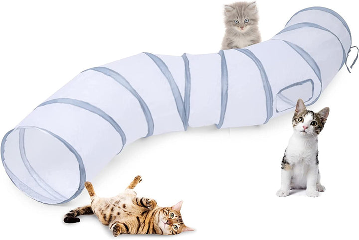 Cat Tunnel, S-2-Way Cat Tunnels for Indoor Cats, Collapsible Cat Play Tunnel, Interactive Toy Maze Cat House with 1 Play Ball for Cats, Puppy, Kitty, Kitten, Rabbit (Blue & Black)