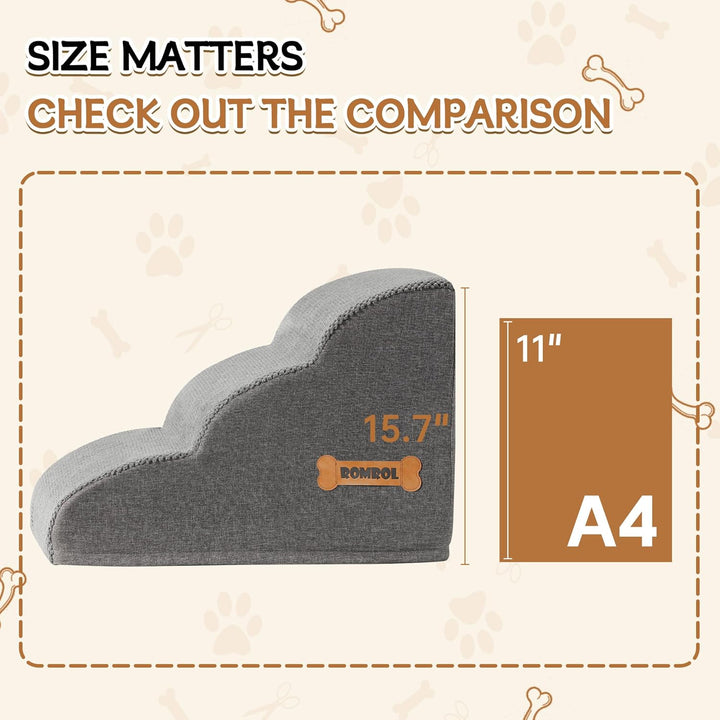 Dog Stairs Ramp for Beds Couches, 15.7” H 33D Extra Wide Pet Steps with Durable Non-Slip Waterproof Fabric Cover, Dog Slope Stairs for Small Dogs and Cats or Pets Friendly, 3-Tiers, Grey