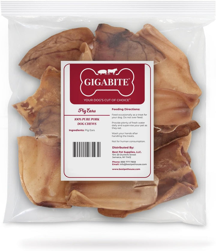 Gigabite Roasted Pig Ears for Dogs - Natural Dog Chews, Roasted Pigs Ears, Safe for Puppies and Aggressive Chewers, Cleans Teeth and Gums - Whole Ears, Pack of 22