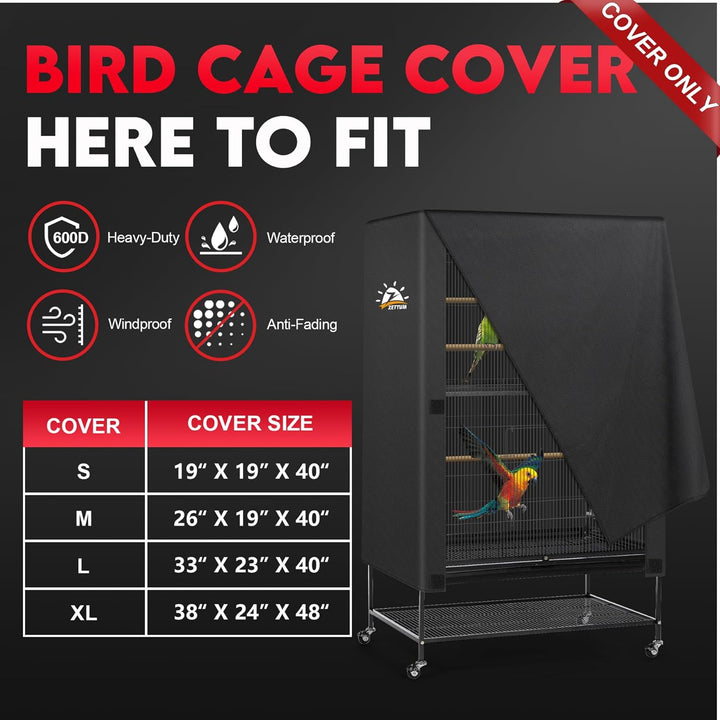 Bird Cage Cover - 600D Bird Cage Covers for Night Heavy Duty & Waterproof, Fade-Resistant Pet Bird Cage Cover Accessory for Parakeet, Parrot, Cockatiel and More Finches - 33 X 23 X 40 Inch