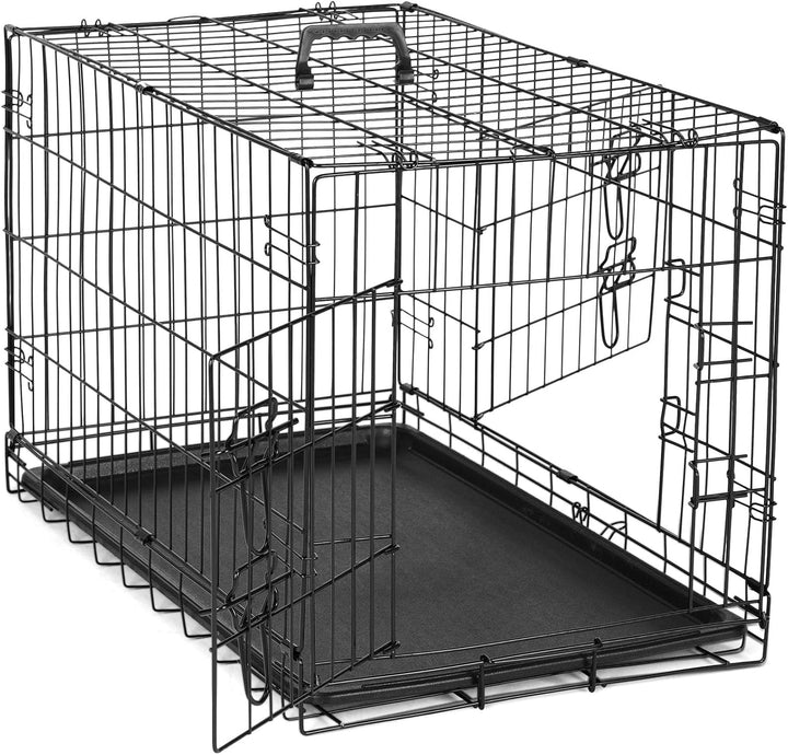 Dog Crate, 36 Inch Medium Double Door Dog Cage with Divider Panel and Plastic Leak-Proof Pan Tray, Folding Metal Wire Pet Kennel for Indoor, Outdoor, Travel