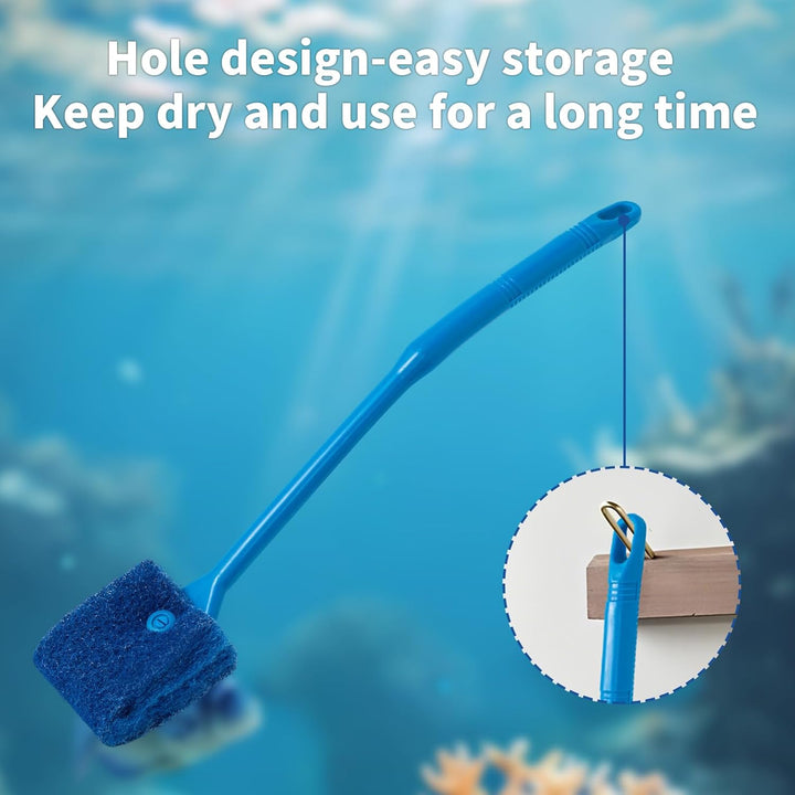 Aquarium Algae Scraper Double Sided Sponge Brush Cleaner Long Handle Fish Tank Scrubber for Glass Aquariums and Home Kitchen,15.4 Inches (1)