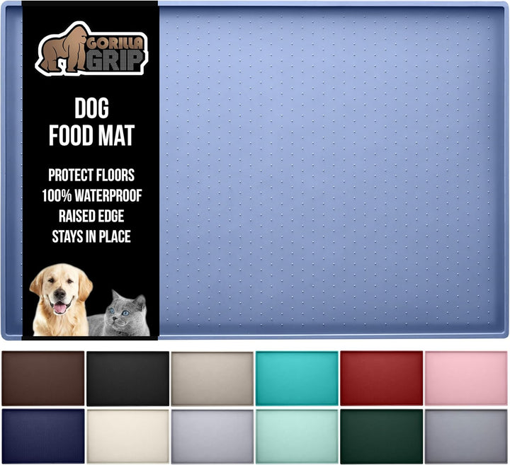 100% Waterproof Raised Edge BPA Free Silicone Pet Feeding Mat, Dog Cat Food Mats Contain Spills Protects Floors, Placemats for Cats and Dogs Water Bowl, Pets Accessories 18.5X11.5 Gray