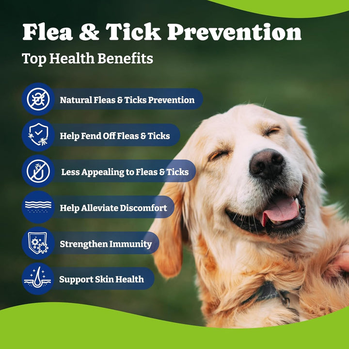 Flea & Tick Prevention for Dogs Chewables, Natural Dog Flea and Tick Control Treatment, Oral Flea Pills, Dogs Supplement, Natural Shield 5-In-1 Protection, Beef & Carrot Flavor, 65 Soft Chews