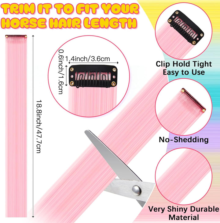 23 Pcs Horse Costume, Include 1 Unicorn Horn, 18 Clip in Hair Extensions, 4 Leg Wraps for Real Horses Western Party Bling Accessory