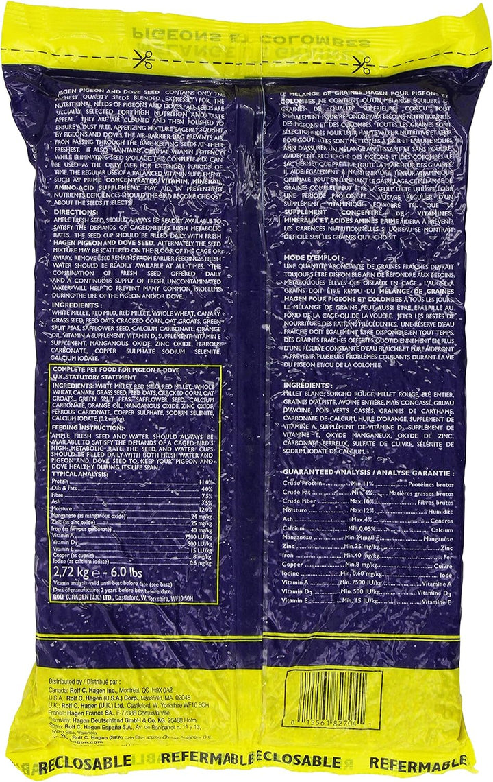 Pigeon & Dove Seed, Original Formula Bird Food, 6 Lb Bag – Nutritionally Complete Seed Mix with Vitamins & Minerals – Wild & Captive Bird Diet – Insect-Resistant Air-Tight Packaging