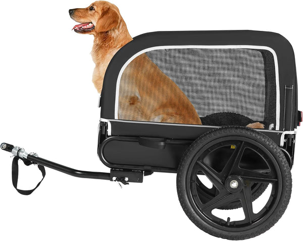 Dog Bike Trailer, Dog Cart for Bicycle, Suitable for Small and Medium Pets, Easy Folding Cart Frame, Quick Release Wheel, Non-Slip Floor, Internal Leash, 66LBS Grey