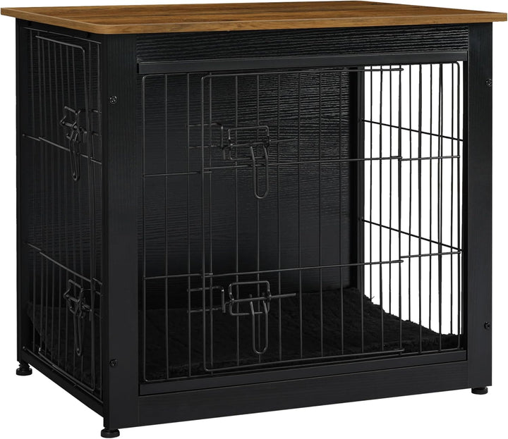 Dog Crate Furniture with Cushion, Wooden Kennel Table with Double Doors, Indoor Dog House, Small/Medium/Large/Extra Large Size, 27.2" L, Rustic Brown