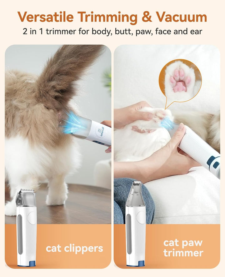 Cat Vacuum Groomer Quiet, Pet Vacuum Grooming Kit with Clipper Paw Trimmer & Brush, 1.5L Large Dust Cup Pet Vacuum for Shedding, Trimming & Home Cleaning